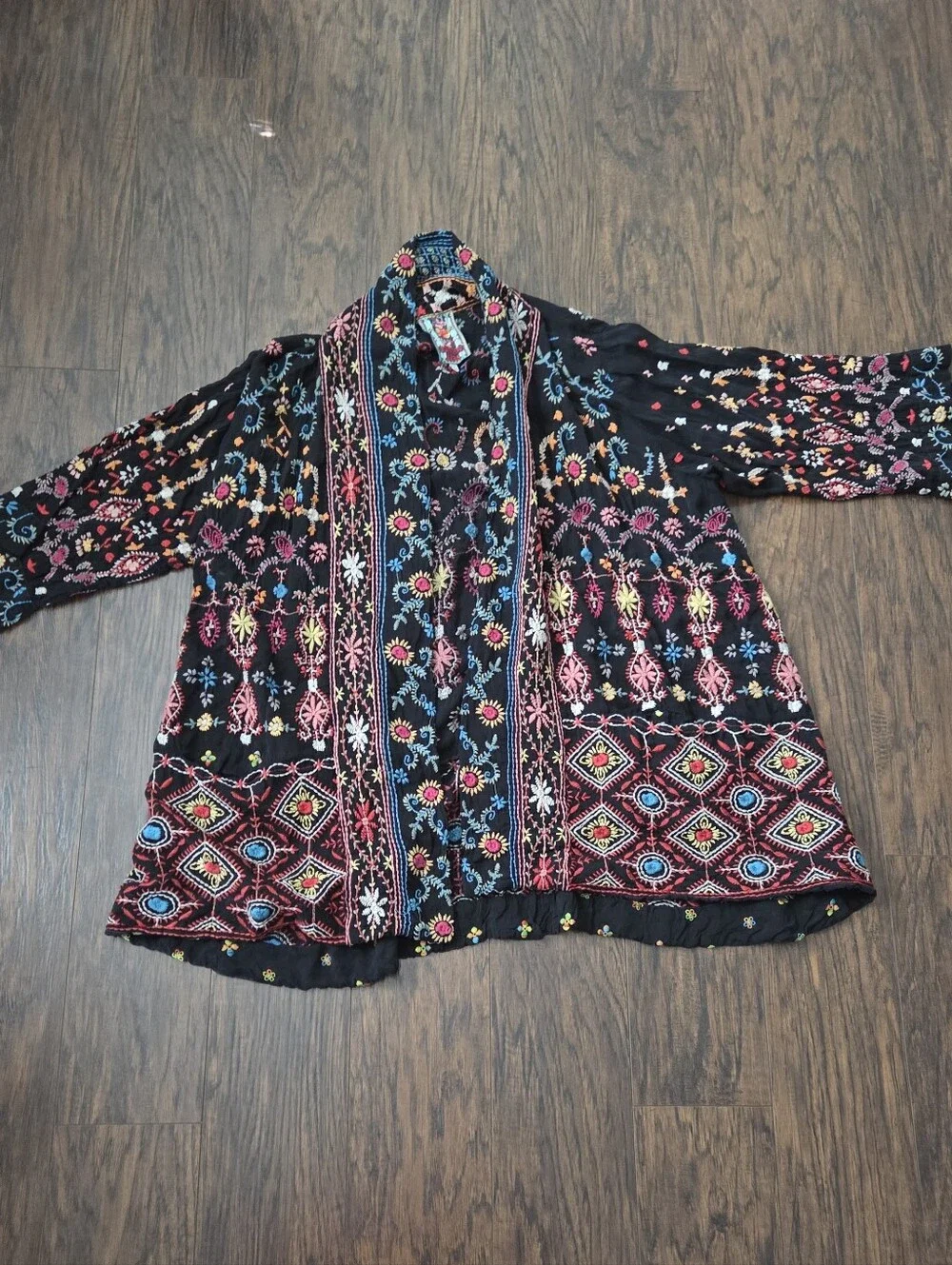 Johnny Was Black Embroidered Floral Cardigan